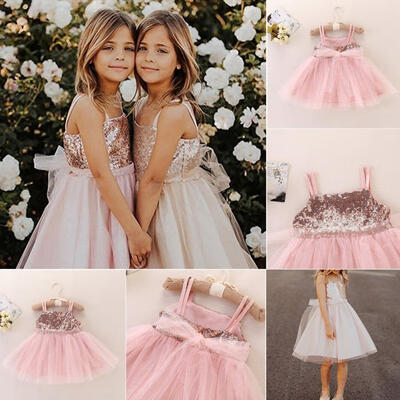 

Kids Girls Wedding Bridesmaid Party Tulle Tutu Dress Pageant Princess Dresses