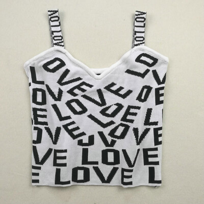 

Women Fashion Letter Printed Slim Fit All-match Short Style Sexy Camisole Top