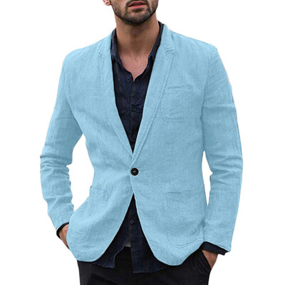 

Men Slim Jacket Suits Cotton Linen Solid Masculine Outerwear Casual Suit Blazer