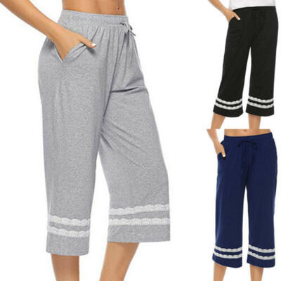 

UK Women Ladies Sleepwear Pajama Pants Sleep Cropped Lounge Bottoms Adjustable