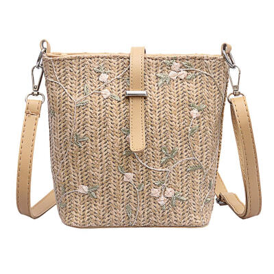 

Lace Flower Decor Shoulder Handbags Women Weaving Crossbody Bucket Bags