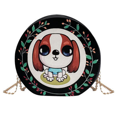 

Cartoon Printed Women Round Shoulder Bags Girls Leather Chain Messenger Bag