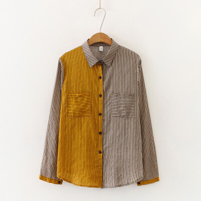 

Tailored Women Striped Long Sleeve Button Turn-down Collar Shirt With Pocket