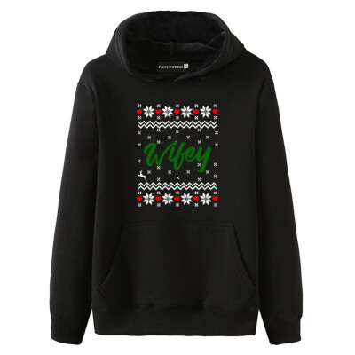 

New Fashion Couple Casual Christmas Hoodie Wifey Letter Print Hooded