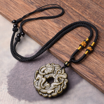 

Obsidian Mens Necklace Trend Personality Couple Pendant