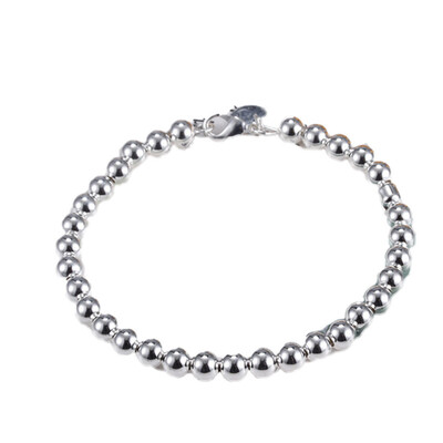 

New Women Jewelry 925 Sterling Silver Full Glossy Plated Beads String Chain Bracelet Bangle