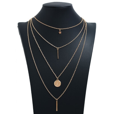 

New Alloy Necklace Retro Sequin Long Necklace Moon Big Pendant Gold Necklace Multi-layer Hot Bohemian Summer Accessories