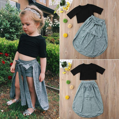 

Fashion Princess Kids Baby Girl Exposed Navel Tops T-shirt Shorts Skirt Clothes Outfits