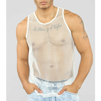

Mens Sexy Mesh See-Through Shirts Sleeveless Nightclub Sheer Top Vest Costume