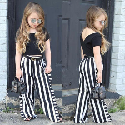 

Fashion Toddler Kids Baby Girl Tops T-shirtStripe Long Pants Set Outfit Clothes