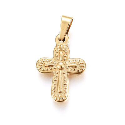 

304 Stainless Steel Pendants Large Hole Pendants Cross Golden 19x13x25mm Hole 5x3mm