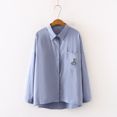 

2019 New Autumn Women Loose Blouses Korean Fashion Embroidery Pockets Long Sleeve Women Casual Tops