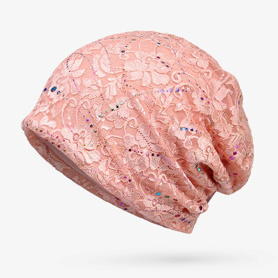 

Muslim Women Colorful Lace Hollow Out Breathable Cancer Chemo Hat Turban Head Wrap Stretch Slouchy Beanie