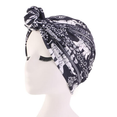 

Womens Stretch Cotton Wrap Cap Bohemian Knotted Headband Cap Baotou Cap