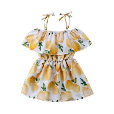 

1-6Y Baby Girl Kids Tutu Skirt Ties Lemon Pattern Sleeves Dress Outfit Summer