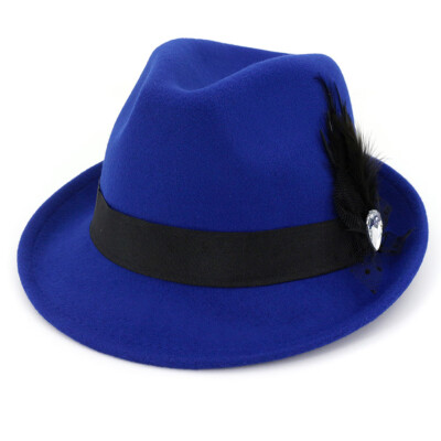 

6 Colors Men Hard Felt Feather Trilby Jazz Hat Woolen Pork Pie Hat