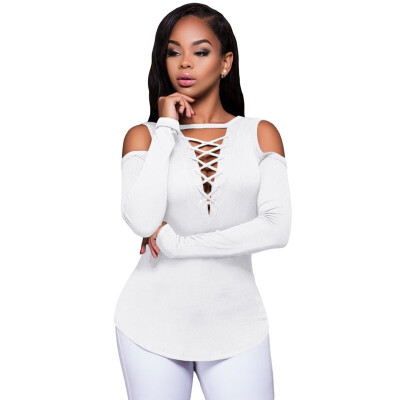 

V-neck cross tie ribbed slim multi-size top