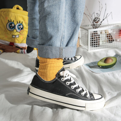 

1970s engraved canvas shoes couples versatile student casual shoes high&low band tie trend fla