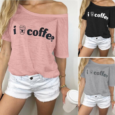 

Amazon wish explosion models 2019 summer new letter off-the-shoulder short-sleeved t-shirt tops cross-border spot Pink