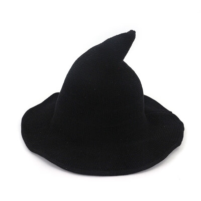 

6 Color Foldable Cotton Pointed Witch Hat Halloween Party Witch Hat High Brim Knitted Hat Cone-Shaped Basin Hat