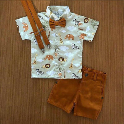 

2PCS Toddler Kids Baby Boy Gentleman Shirt TopsPants Shorts Clothes Outfits Set