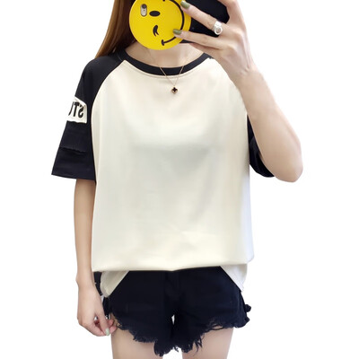 

Korean Style T Shirt Women Holes Short Sleeve O-Neck Letter Printed T-Shirt Women Spring Summer Casual Tee Top Female