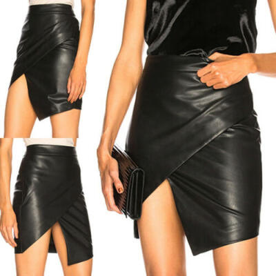 

Women PU Leather Skirts High Waist Slim Shiny Pencil Skirt Club Party Mini Dress