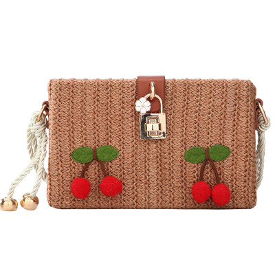 

Summer Straw Beach Crossbody Bag Lock 2019 New Girl Chains Small Shoulder Strawberry Handbag Flap Fashion Women Messenger Bag