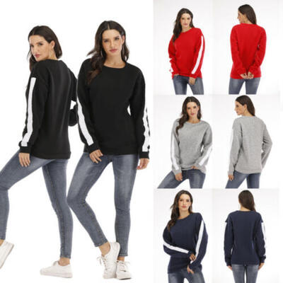 

US Women Long Sleeve Sweatshirt Pullover Casual Tops Hoodie Sweater Solid Jumper