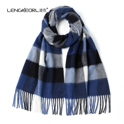 

Lingke LENGKEORL mens plaid wool scarf autumn&winter thickening young simple Korean version of the wild tide winter mens collar ZYLK01004 18 blue small grid