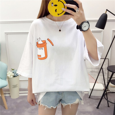 

Harajuku New Summer Womens T Shirts Fashion Cartoon Printed Short-Sleeved T-shirt Women Korean O Neck Casual Loose Tops