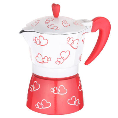 

Red Heart Printed Coffee Maker Aluminum Alloy Espresso Mocha Coffee Pot Kit