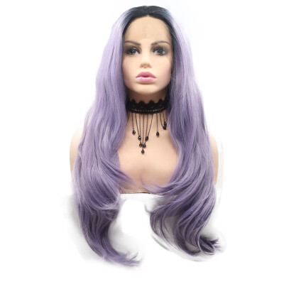 

Amazing Star Lace Frontal Wigs Long Natural Wave Purple Color Heat Resistant Fiber Synthetic Hair For Fashion Women