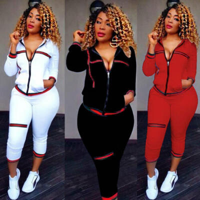 

2Pcs Women Ladies Tracksuit Hoodies Sweatshirt Pants Sets Sport Wear Casual Suit