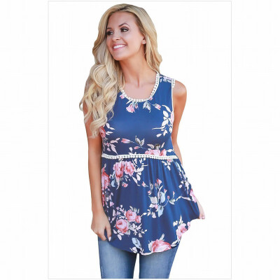 

Multi-color optional round neck sleeveless floral print hem top