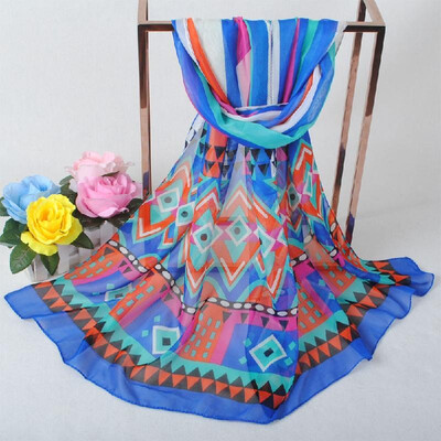 

New Women Chiffon Scarf Geometric Floral Print Contrast Long Thin Pashmina Silk Shawl