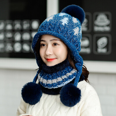 

Wool Hat Female Winter Hundred Sets Korean Edition Sweet Tide Plushing Thickened Warm Knitted Cap Lovely Ear&Moon Cap