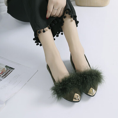 

Mao Mao Shoe Women Fall Flat-bottomed Casual Footwear with Shallow Mouth Single Shoe with Thick Heel&Pointed Bean Shoe Tide