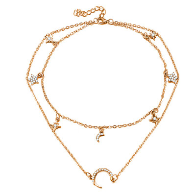 

Arrive Women Personality Five-Pointed Star Moon Multi-layer Necklace Design