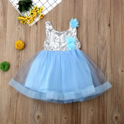 

US Girl Kid Tutu Dress Sequins Princess Party Wedding Bridesmaid Tulle Gown Lace