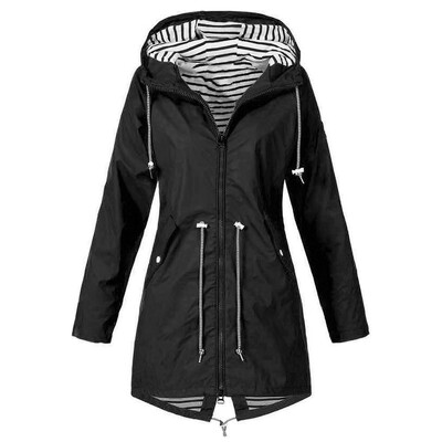 

Roseonmyhand Women Solid Rain Jacket Outdoor Plus Size Waterproof Hooded Windproof Loose Coat