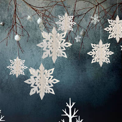 

6pcsset Three-dimensional Hollow Snowflake Hanging Cardboard Party Christmas Decorations for Home