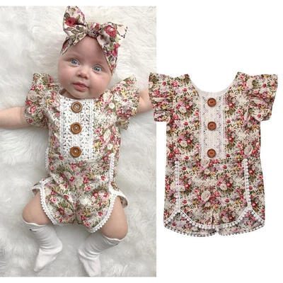 

Newborn Toddler Baby Kids Girls Clothes Ruffled Sleeve Button Romper Bodysuit Jumpsuit Outfits