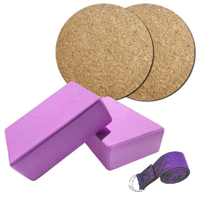 

5pcs Yoga Equipment Set EVA Yoga Blocks Cotton Stretching Strap Non-slip Yoga Knee Pad Fitness Exercise Pilates Equipment Kit