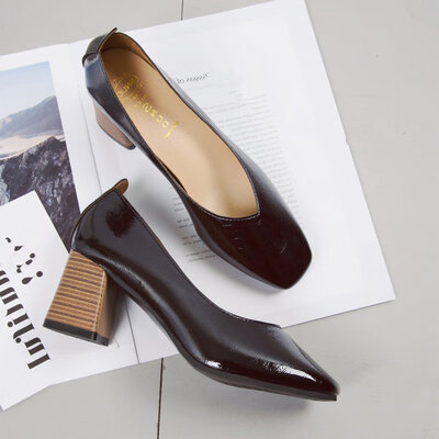 

Single Shoe Womens Spring 2018 Hundred Sets of Korean Square Head Shoes with Rough heels&Shallow Mouth High heels Womens Sho
