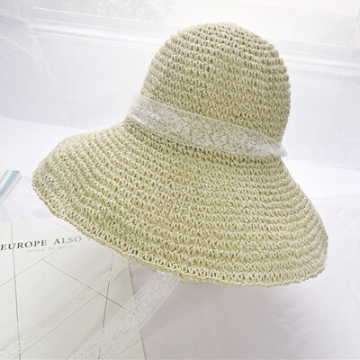 

Summer Wide Large Brim Elegant Sun Hat Ladies Hollow Straw Beach Caps