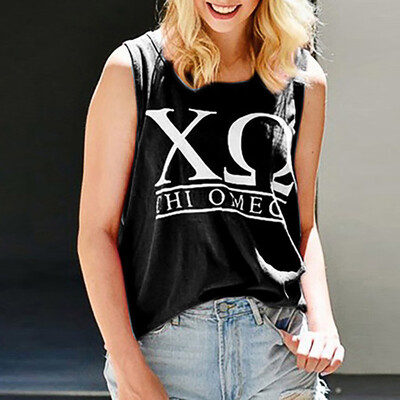 

Nomeni Fashion Womens O-Neck Letter Printing Sleeveless Vest Blouse Loose Shirt Tops