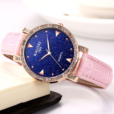 

Caroline star-studded leather strap waterproof simple female student watch
