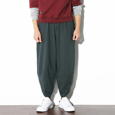 

Gobestart Fashion Men Casual Loose Solid Personality Drawstring Long Pants Harem Trousers