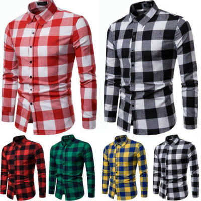 

Mens Plaid Flannel Lumberjack long sleeve Check Shirt Brushed Cotton Casual Tops